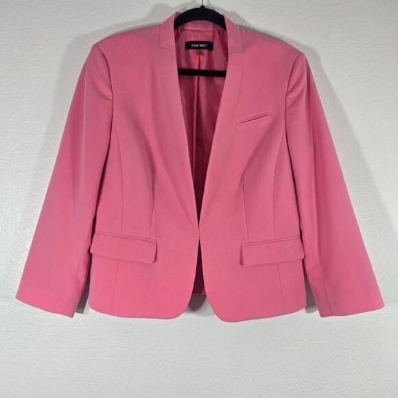Nine West Womens Blazer Size 10 Pink Open Front Career Workwear Professional - Picture 1 of 10